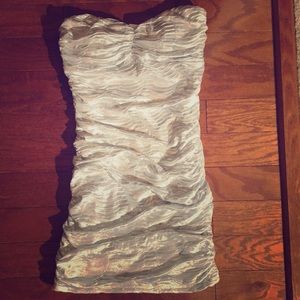 Shiny metallic silver strapless dress